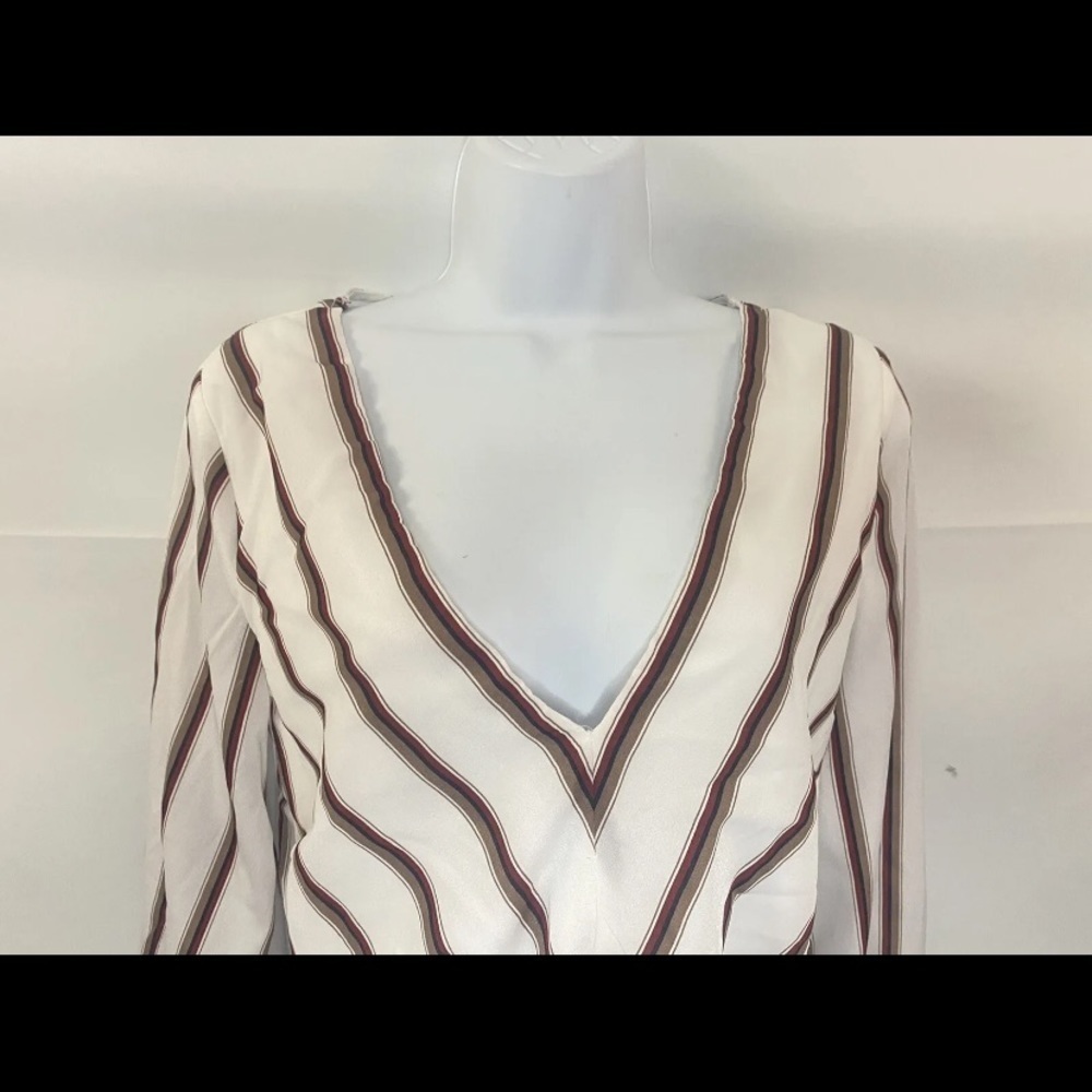 Windsor Long Sleeve V Neck Boho Blouse Womens S Red Striped Peasant Top …​​ - Picture 3 of 6
